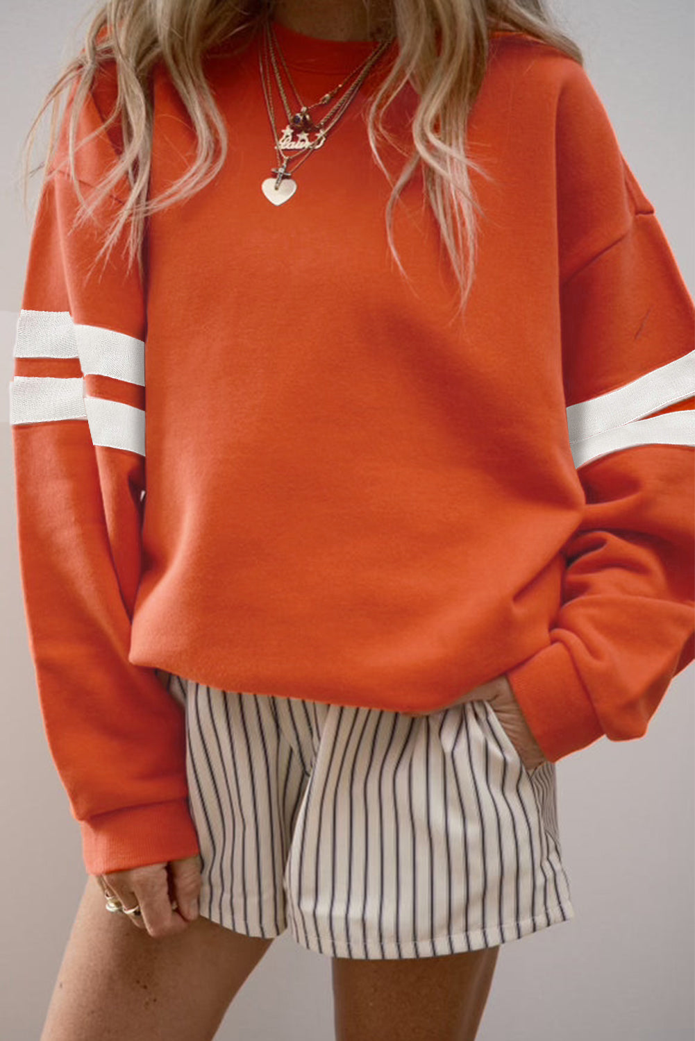 Sky Blue Varsity Striped Detail Drop Shoulder Oversized Sweatshirt