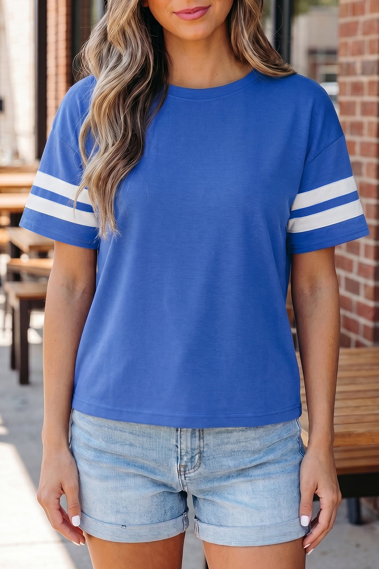 Black Varsity Striped Short Sleeve Crew Neck T Shirt