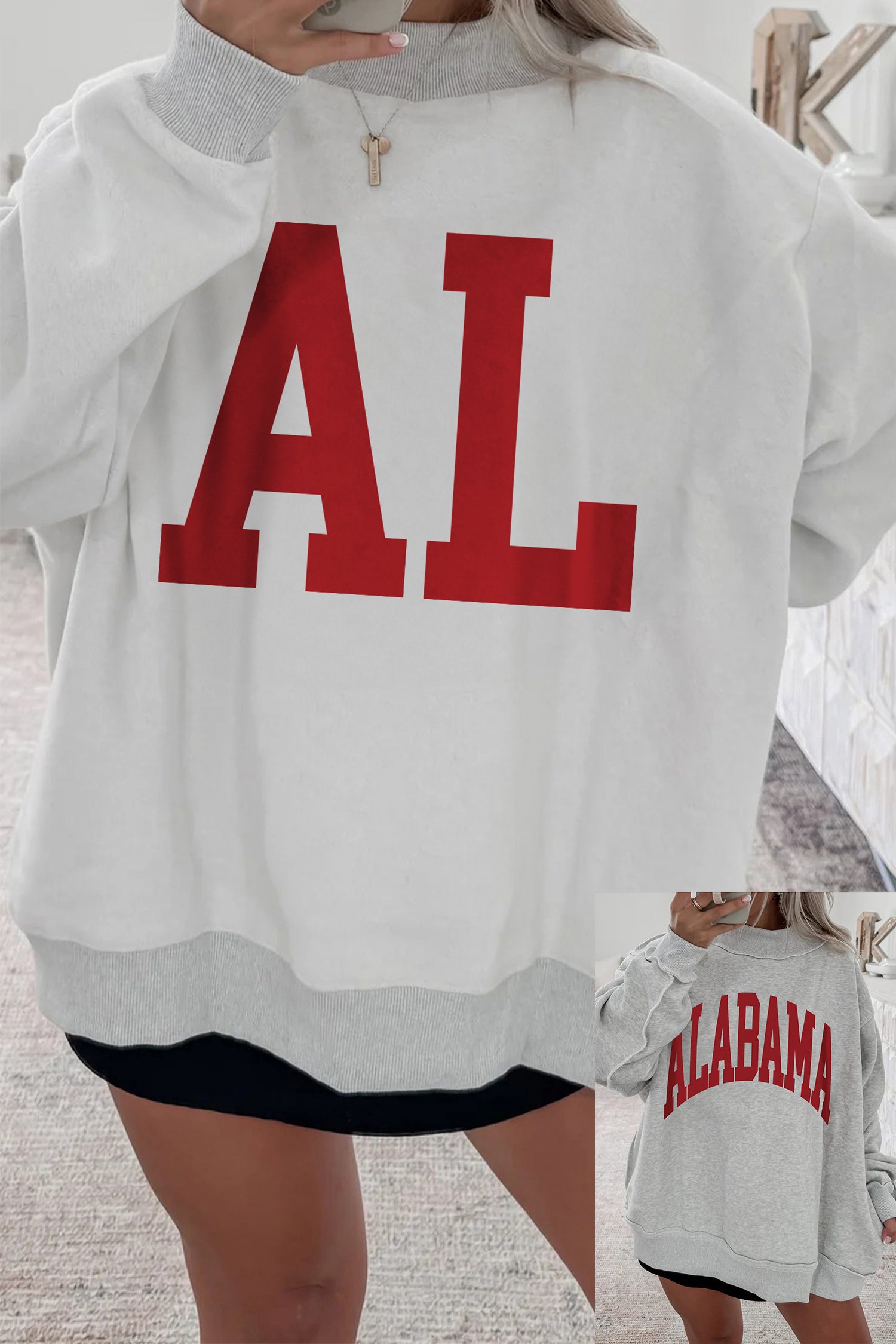 Light Grey AL Reversible Printed Ribbed Patchwork Mock Neck Sweatshirt
