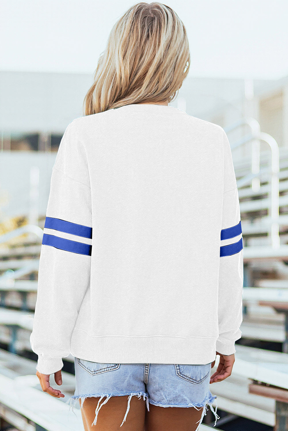 Sky Blue Varsity Striped Detail Drop Shoulder Oversized Sweatshirt