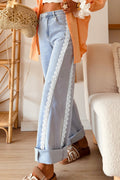Beau Blue Lace Trim Casual Full-Length Regular Fit Jeans