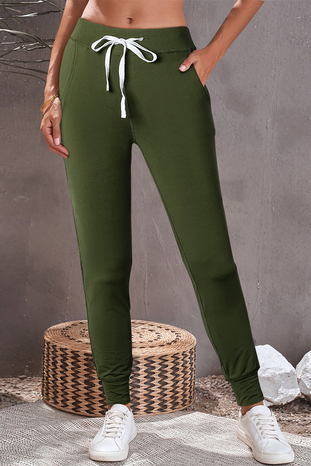 Gray Drawstring Elastic Waistband Pocketed Joggers