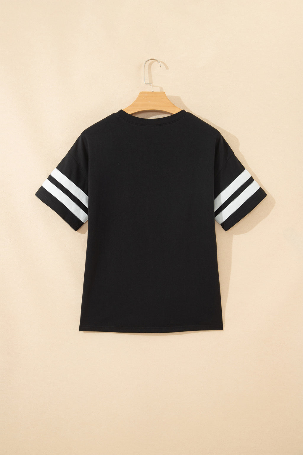 Black Varsity Striped Short Sleeve Crew Neck T Shirt