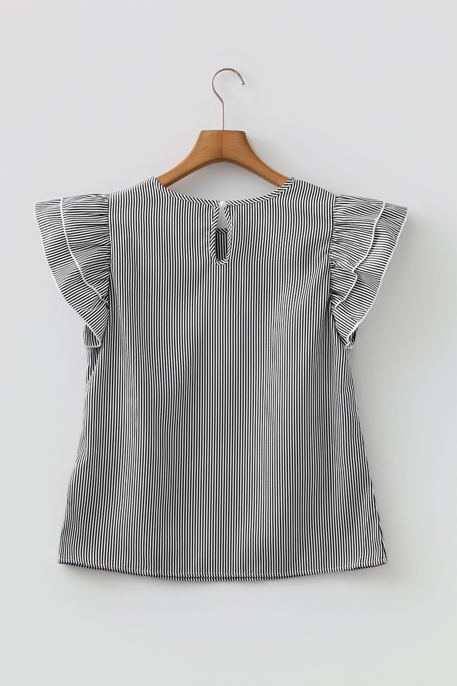 Black Stripe Striped Ruffle Sleeve Short Sleeve Round Neck Casual Shift Blouse