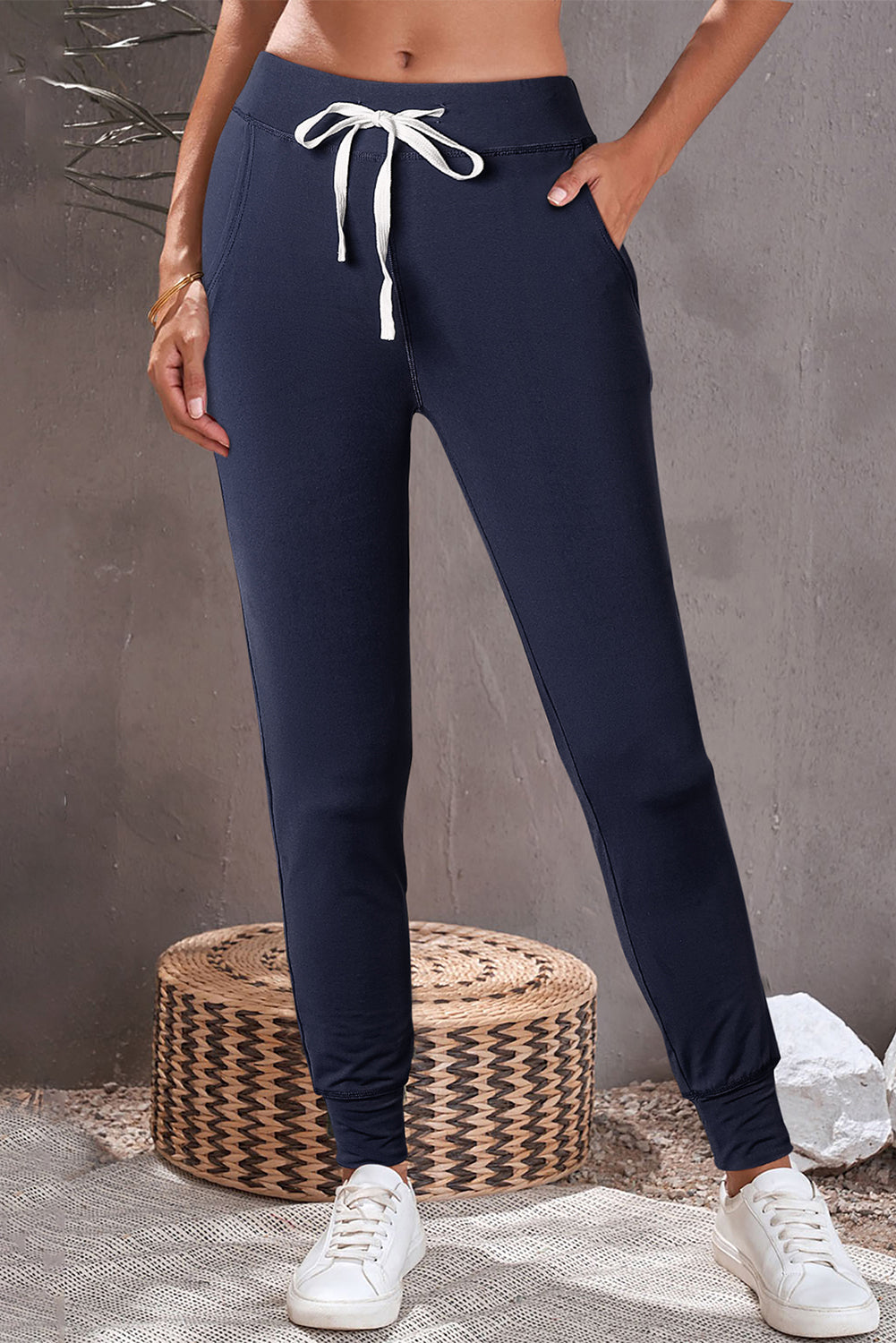 Gray Drawstring Elastic Waistband Pocketed Joggers