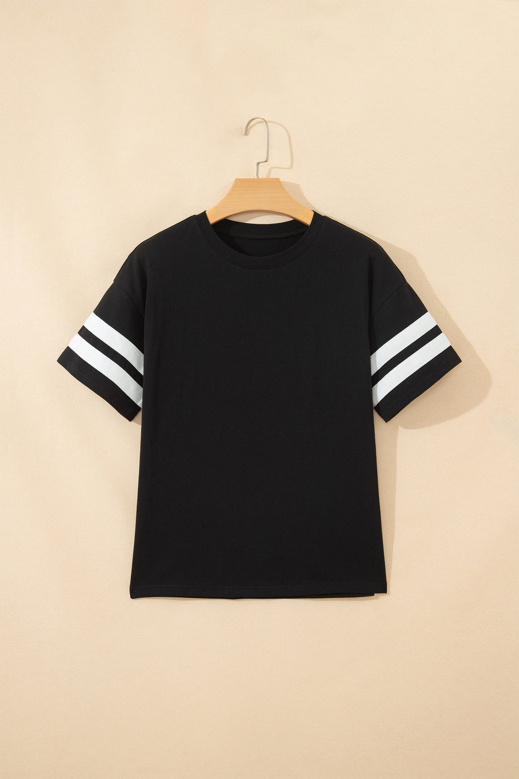 Black Varsity Striped Short Sleeve Crew Neck T Shirt