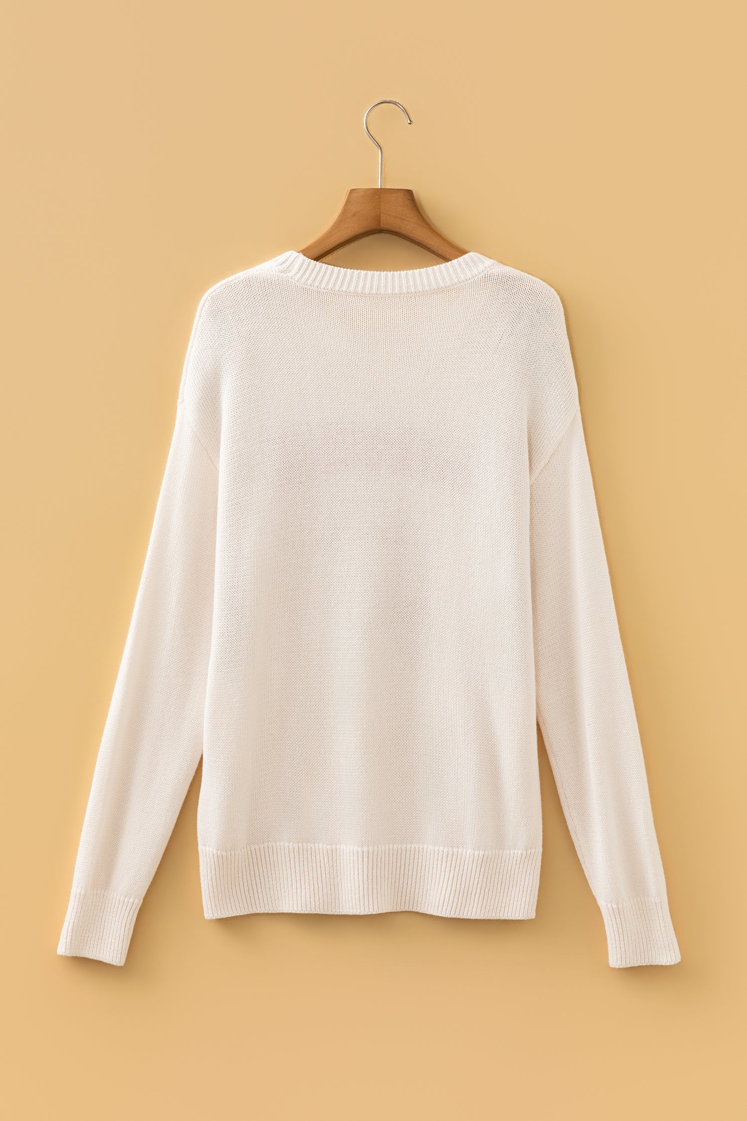 Beige Go Team Football Drop Shoulder Knit Top Sweater