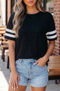 Black Varsity Striped Short Sleeve Crew Neck T Shirt
