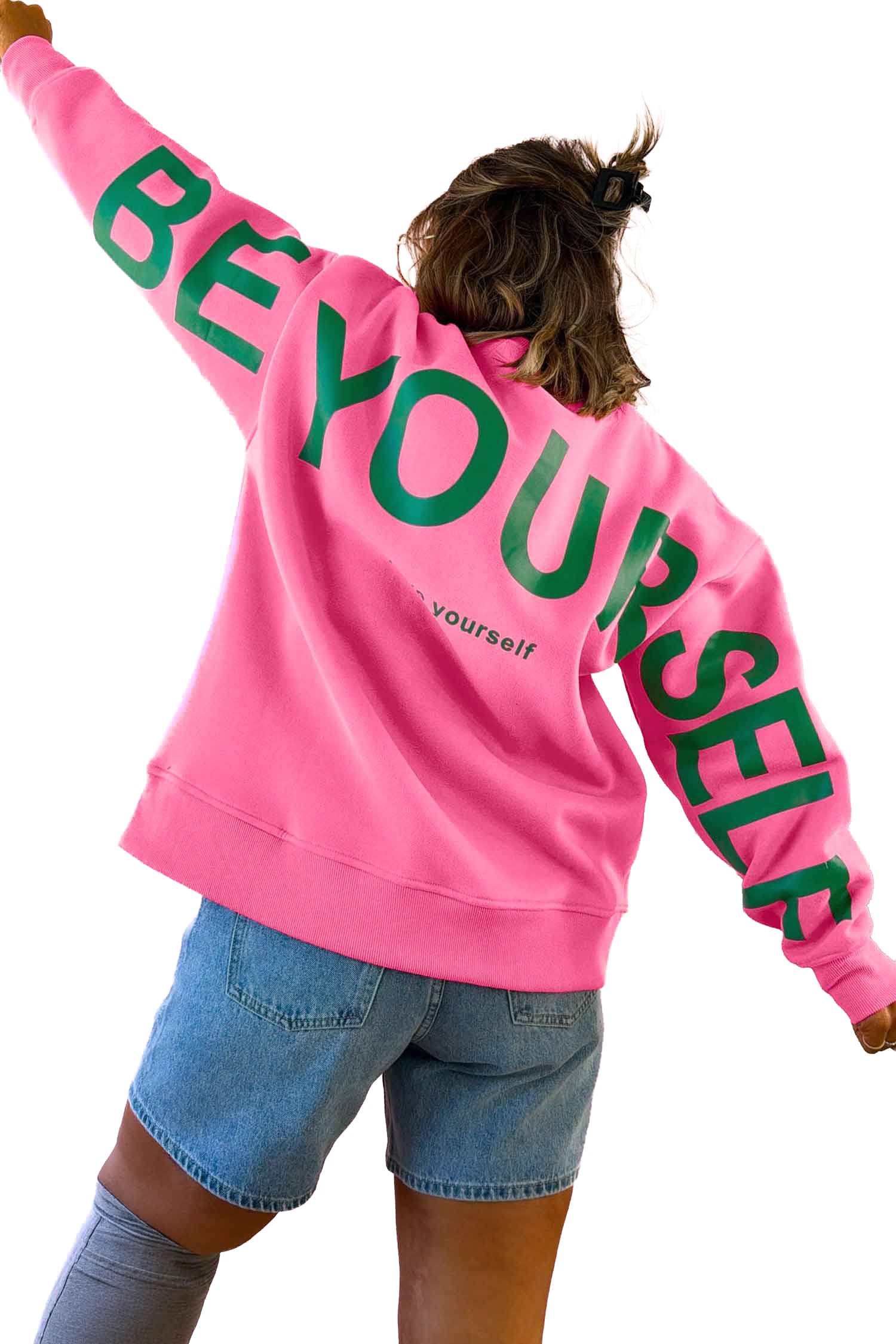 Sachet Pink Slogan Print Round Neck Long Sleeve Sweatshirt
