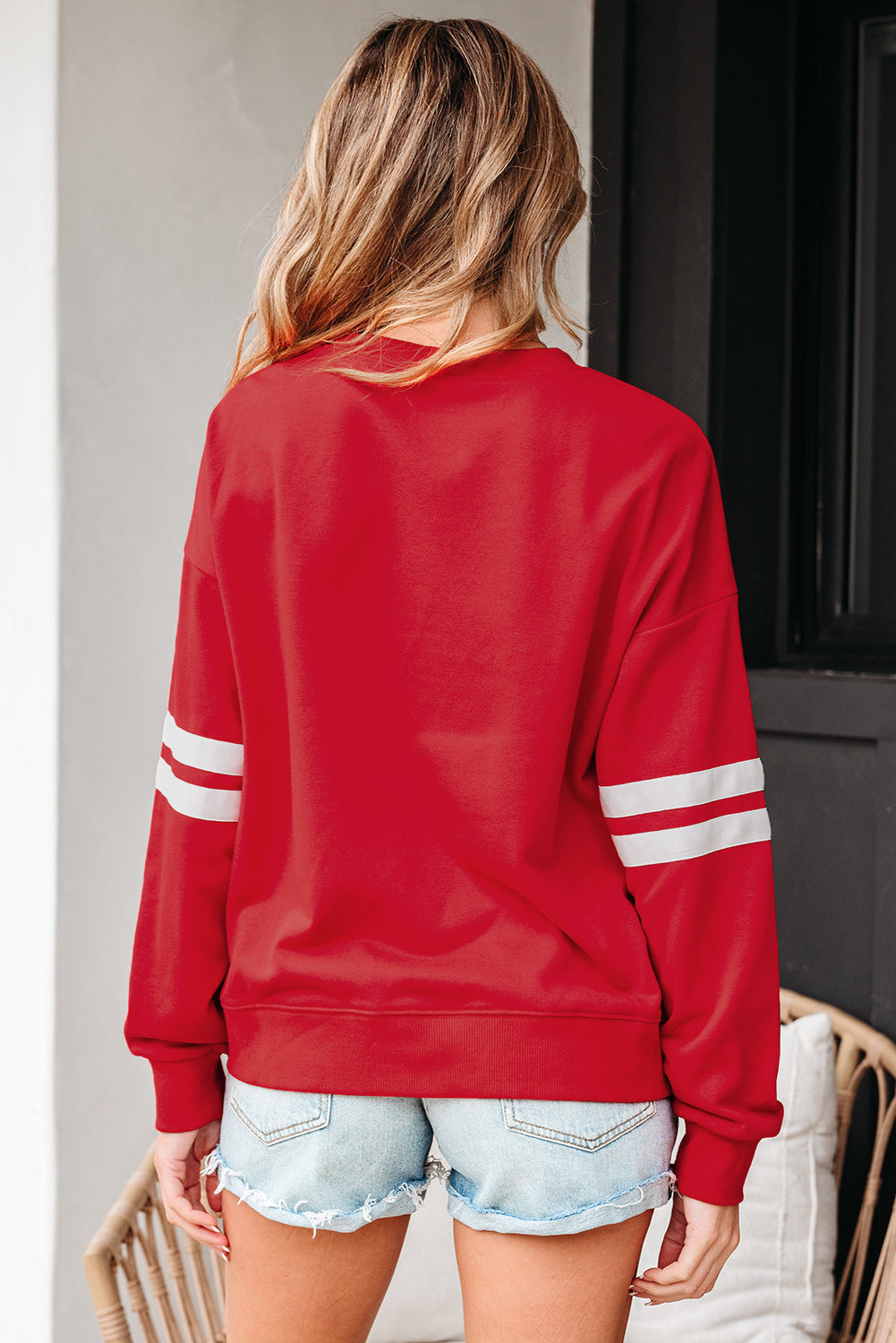 Sky Blue Varsity Striped Detail Drop Shoulder Oversized Sweatshirt