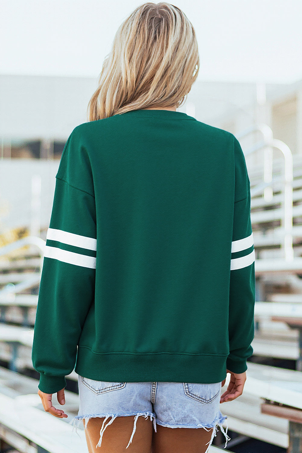 Sky Blue Varsity Striped Detail Drop Shoulder Oversized Sweatshirt