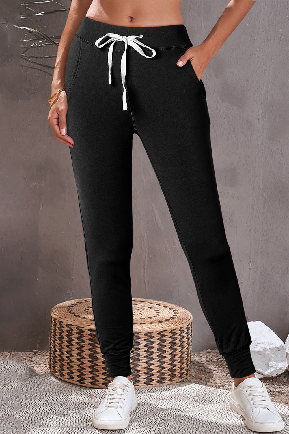 Gray Drawstring Elastic Waistband Pocketed Joggers