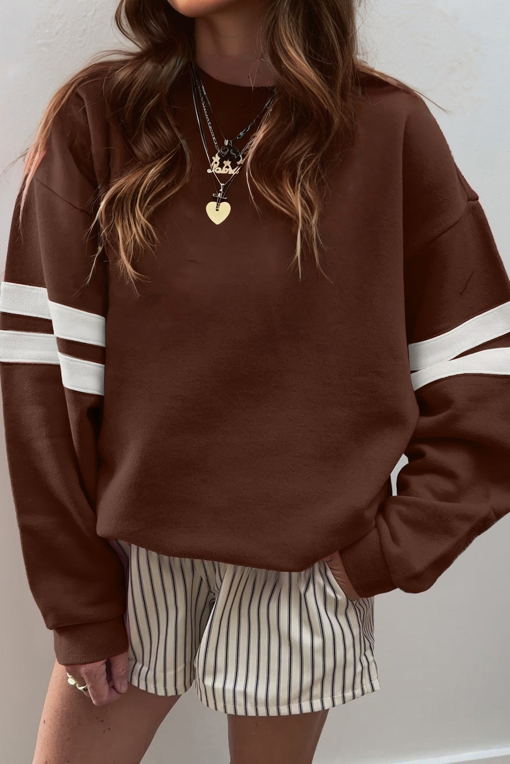 Sky Blue Varsity Striped Detail Drop Shoulder Oversized Sweatshirt