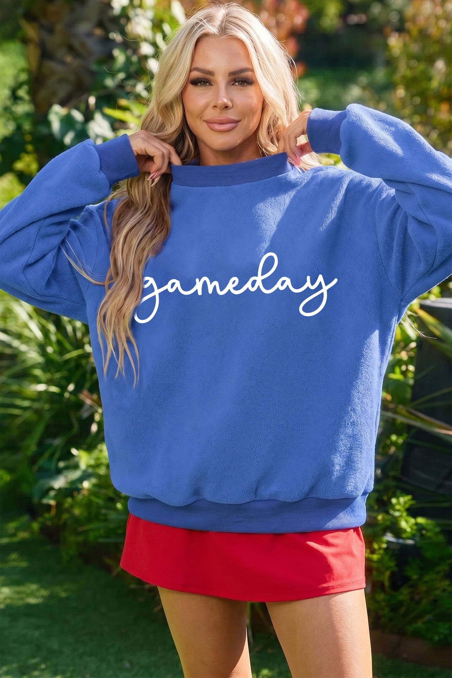 Dark Blue Reversible Gameday Football Graphic Oversized Sweatshirt