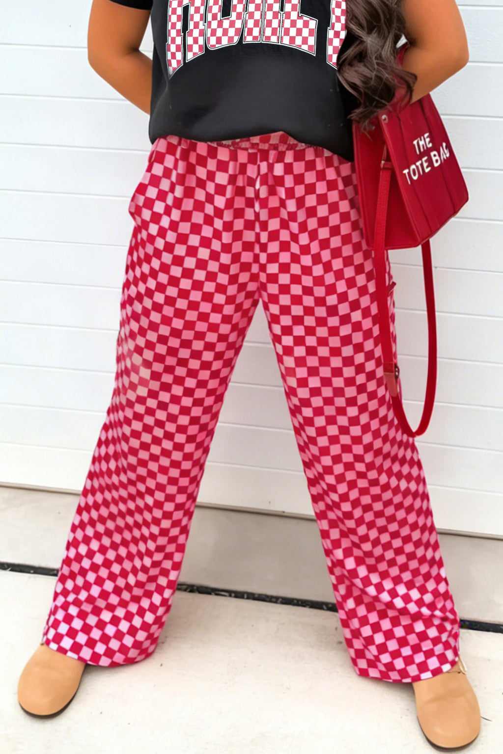 Rose Plaid Checkered Regular Fit Full-Length Casual Pants with Side Pockets