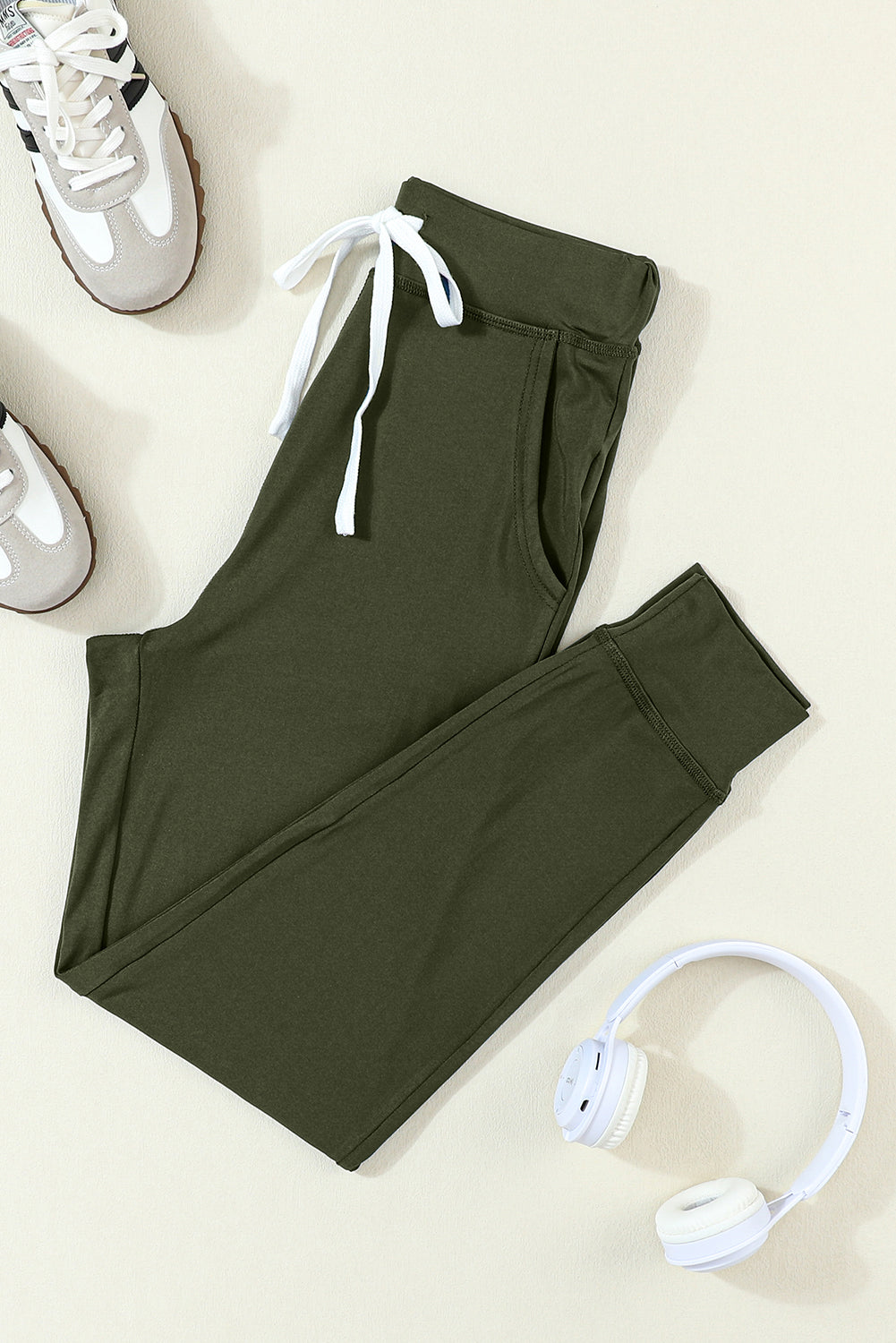 Gray Drawstring Elastic Waistband Pocketed Joggers
